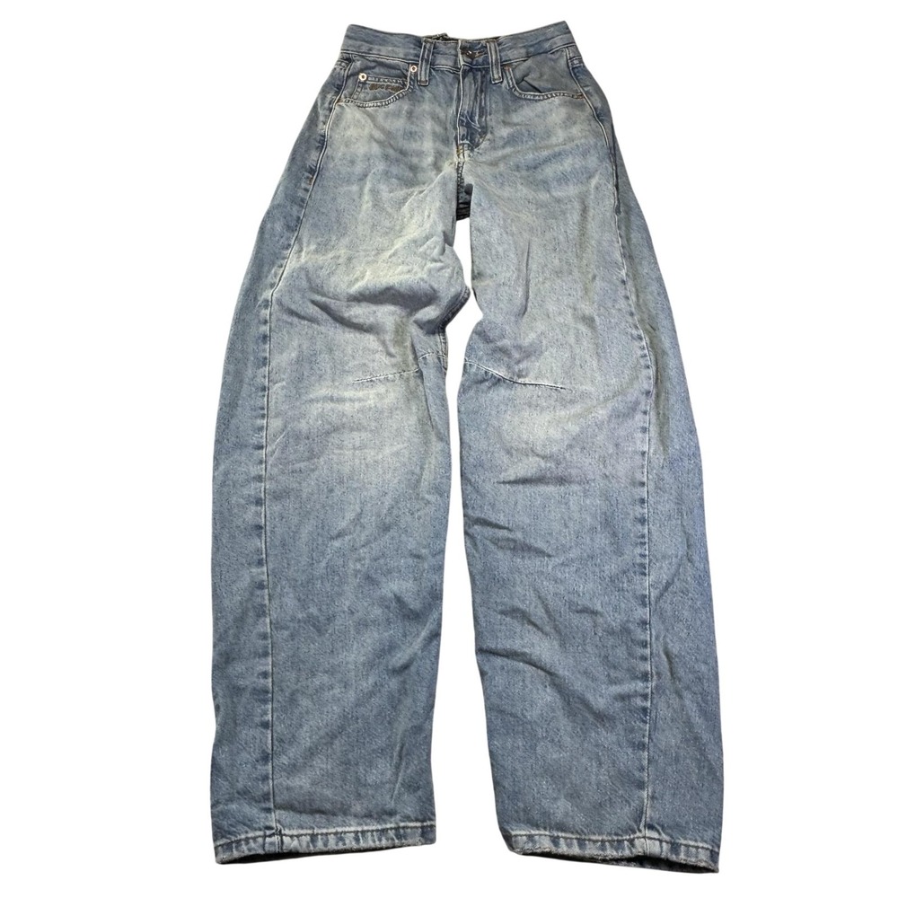 BDG Utility Wide Leg Jeans Womens 25W Blue Light Wash Relaxed Adjustable Waist